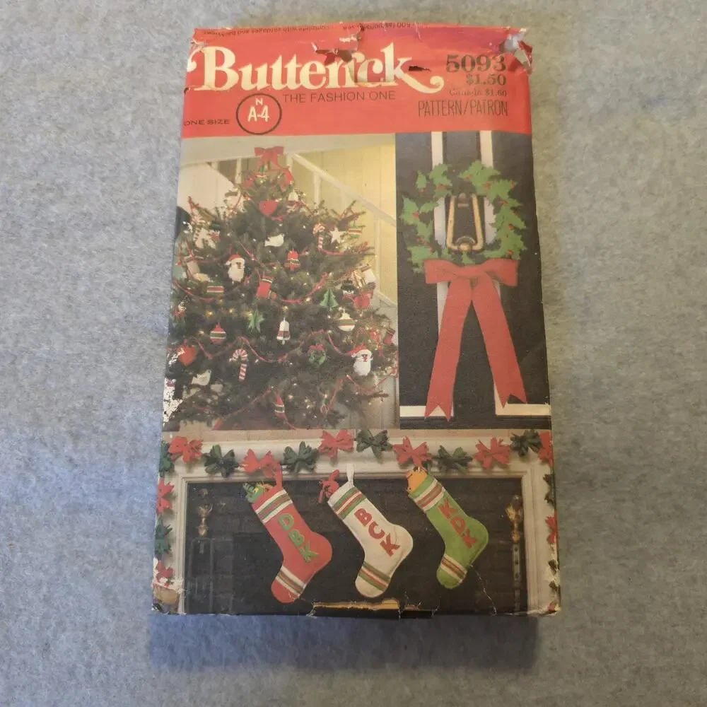 Butterick 5093 Christmas Stockings Ornaments Garland‎ Wreath Vintage Pattern
